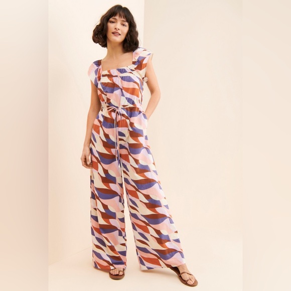 Du Paradise Pants - DU PARADIS Abstract Wide Leg Jumpsuit NWT